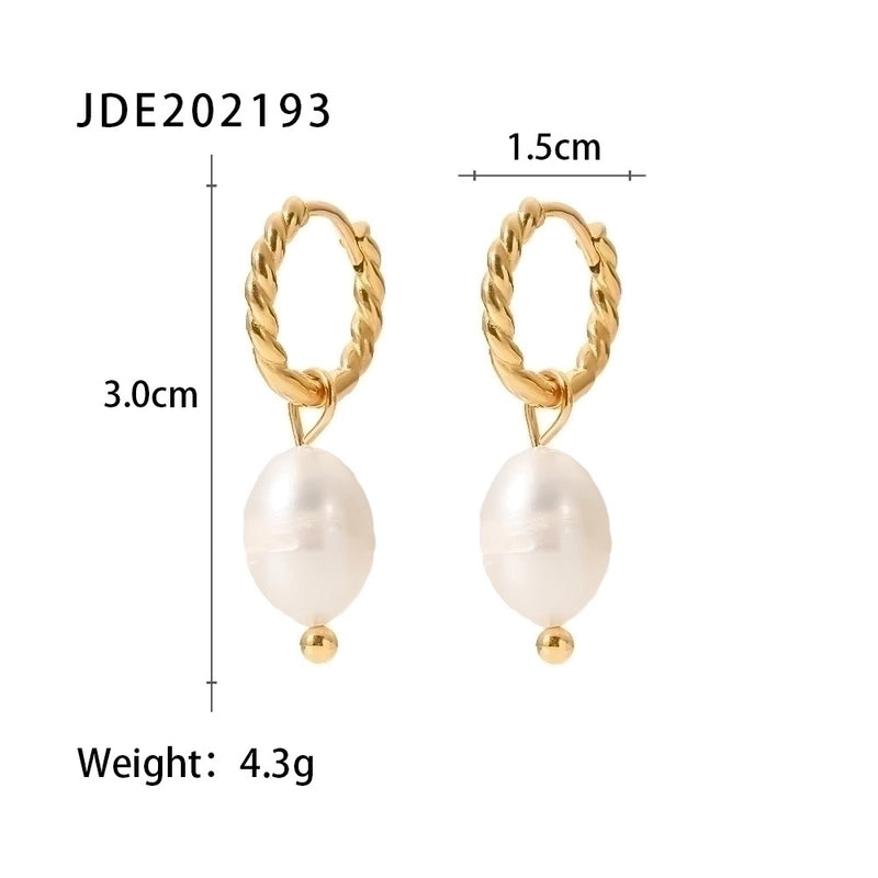 1 Pair Elegant Geometric Inlay 304 Stainless Steel Pearl Zircon Earrings