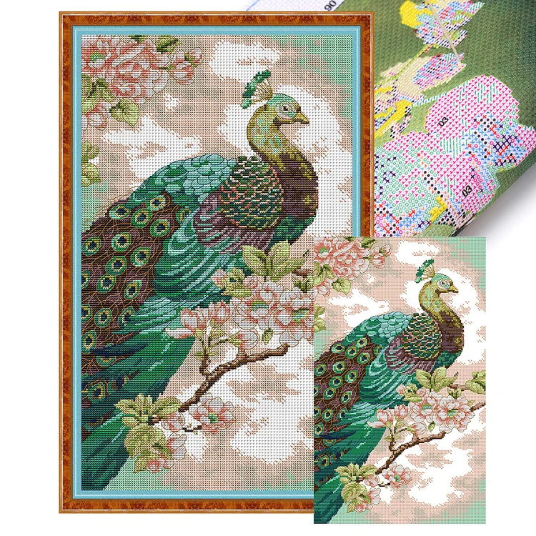 Joy Sunday Green Peacock 14CT Stamped/Counted Cross Stitch 30*46CM