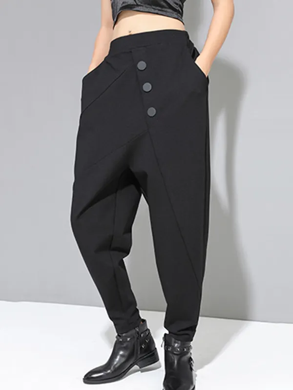 Simple High Waisted Black Casual Harem Pants Bottoms