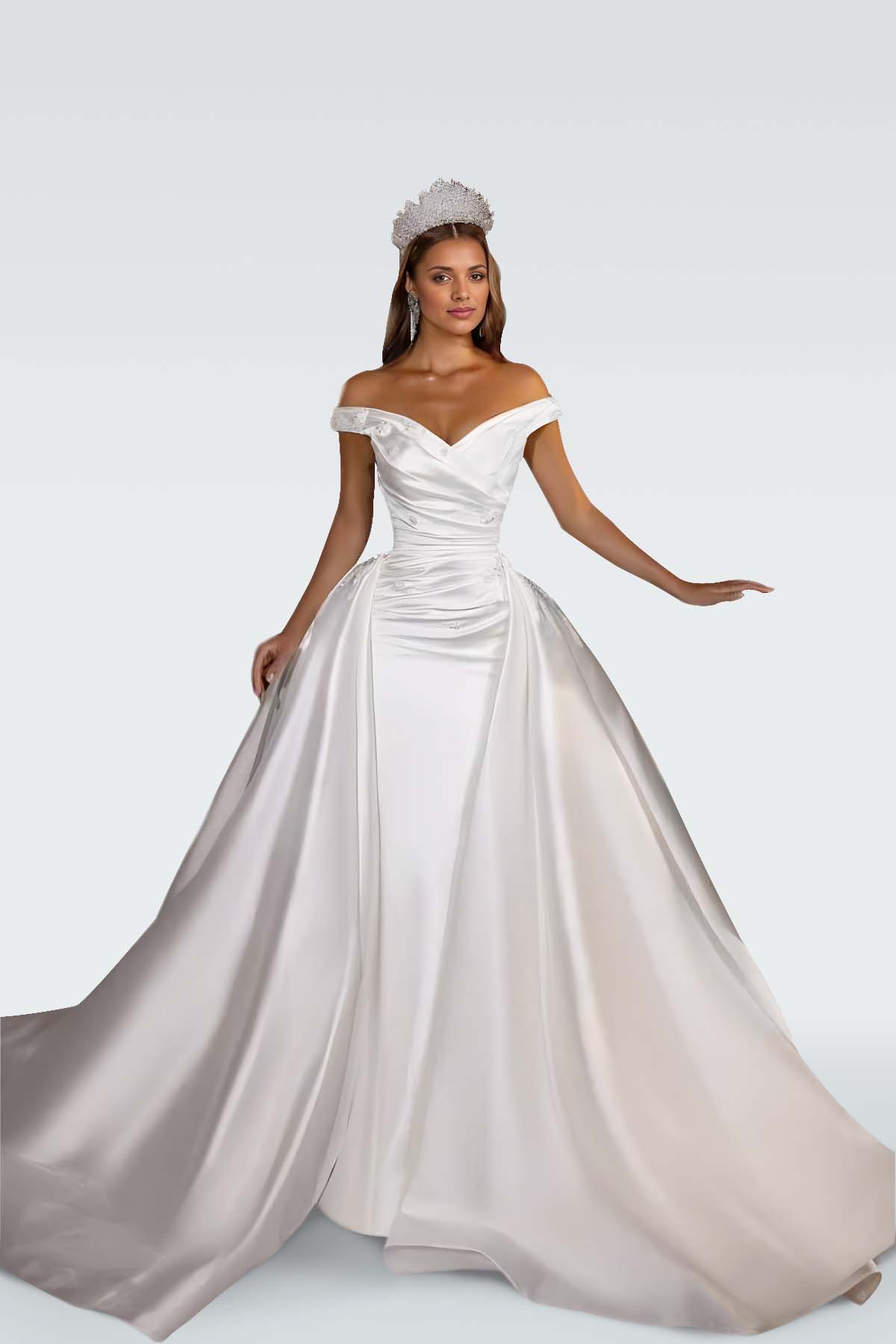  A-Line Off-the-Shoulder Backless Wedding Dress with Ruffles Appliques - ohprom