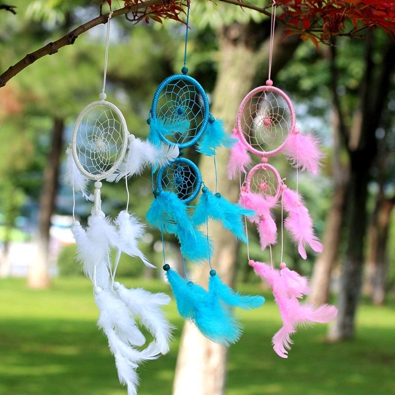 MS6080 New Double-ring Satin Line Maw Dreamcatcher Home Feather Crafts Wall-mounted Car Pendant