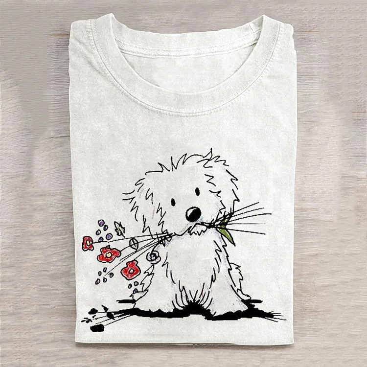 Comstylish Vintage The Lovely Dog Print T-shirt