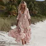 Women's Bohemian Floral Lace V-neck Maxi Dress - Image 2