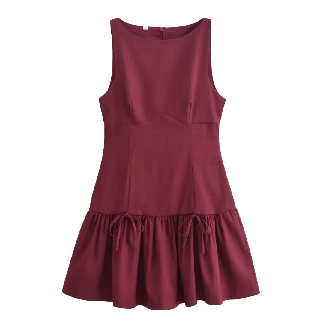 Nigikala Nigikala Autumn Fashion New Round Collar Sleeveless Bow Dress Women's Dress B88796
