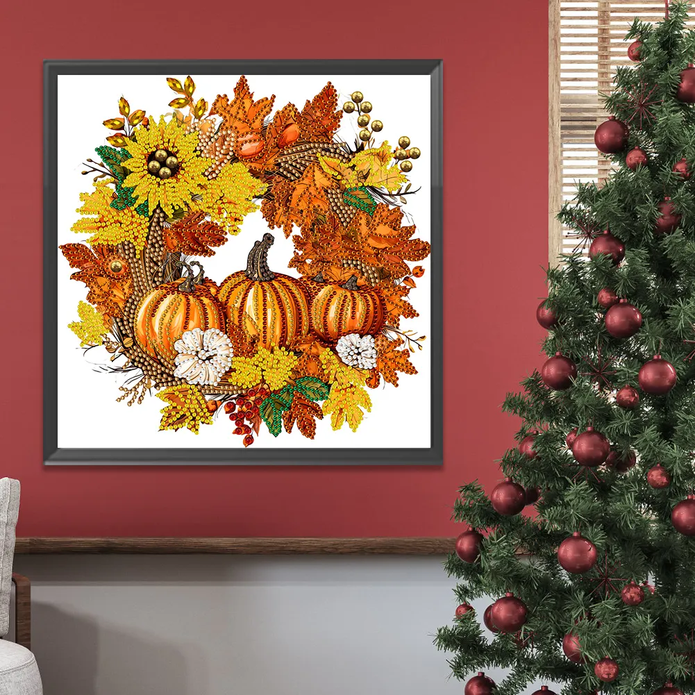Diamond Painting - Partial Special Shaped Drill - Pumpkin Wreath(Canvas|30*30cm)