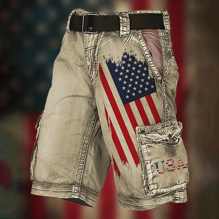 Comstylish Men's Independence Day American Flag Print Casual Pockets Shorts