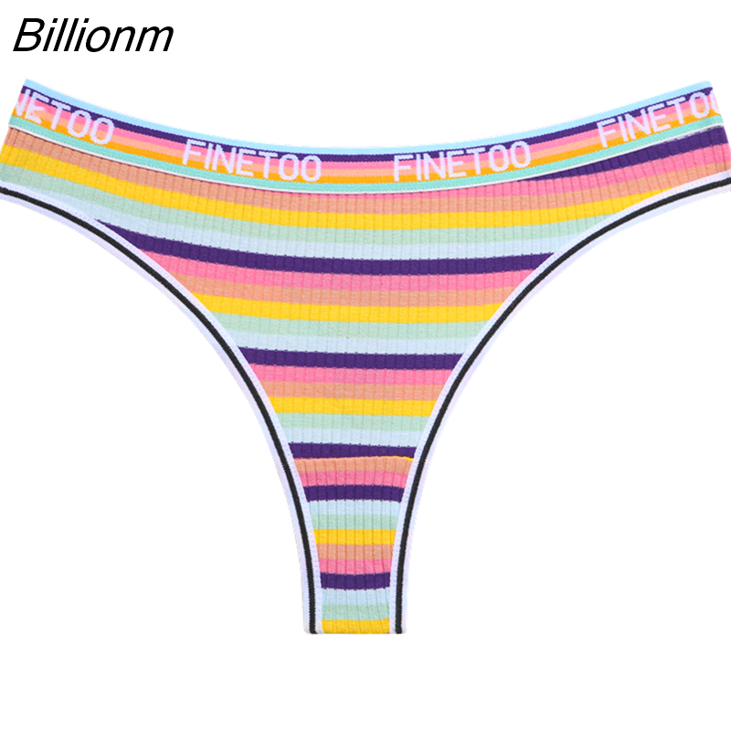 Billionm Striped Thong Women Cotton G-string Panties Sexy FINETOO Low Waist Thongs Female Underpants Comfortable Pantys Lingerie