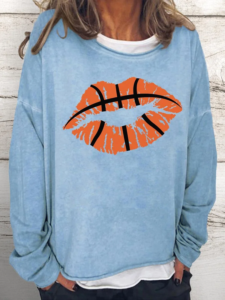 Basketball Lips Women Loose Sweatshirt-Annaletters