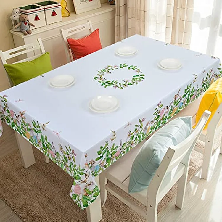 Spring Leaves Flowers Rectangular Tablecloth Holiday Party Decorations Waterproof DiningTablecloth for Wedding Decorations