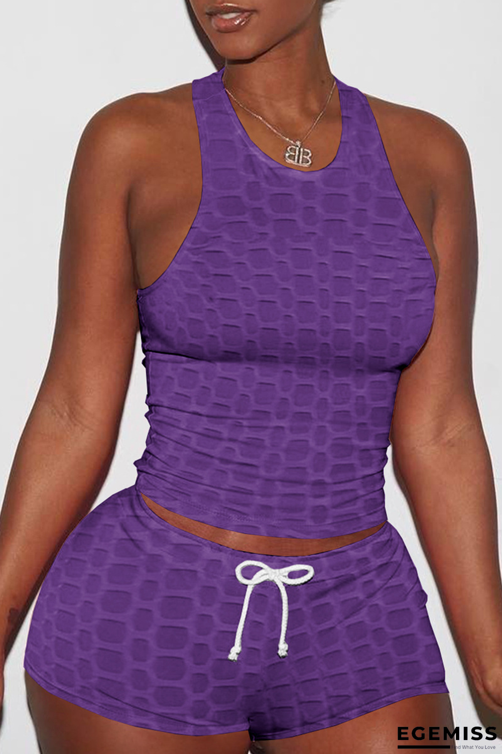 Purple Sexy Solid Backless O Neck Sleeveless Two Pieces | EGEMISS