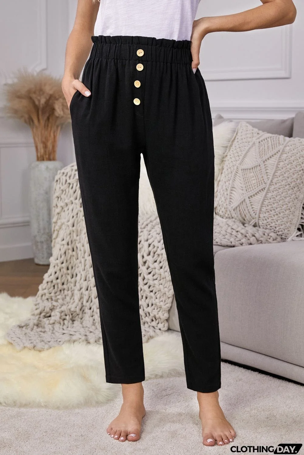 Linen Blend Pocketed Pants