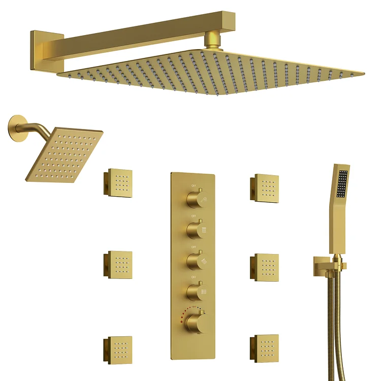 EVERSTEIN 16-Inch Wall Mount Dual Shower Head Set in Brushed Gold SFS-1064-GD16