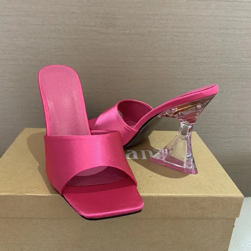 Summer Women Sandals Square Toe Ladies Transparent Heel Mules Sexy High Heels Sandal Slippers Female Fashion Woman Mules Shoes