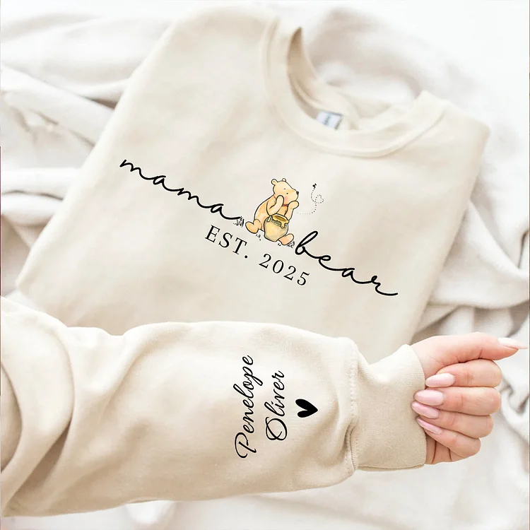 Custom Mama Bear Shirt with Kid Name on Sleeve,Mothers Day Gift