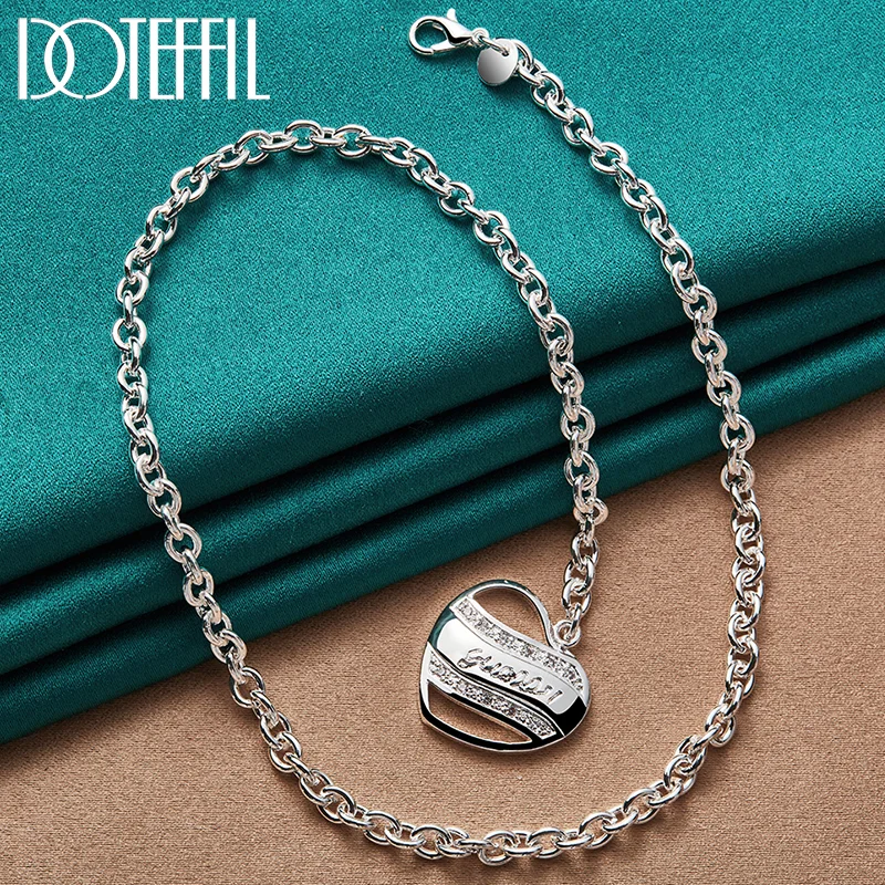 DOTEFFIL 925 Sterling Silver AAA Zircon Heart Pendant Necklace For Women Jewelry