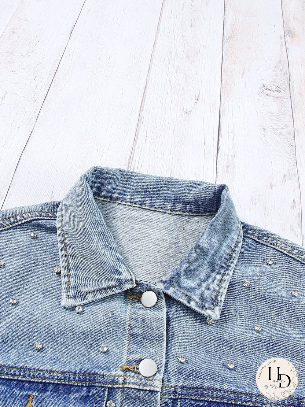 Vintage-Inspired Rhinestone Denim Jacket