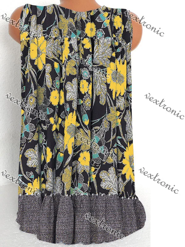 Women's Sleeveless Floral Printed Printed V-neck Tops T-shirt