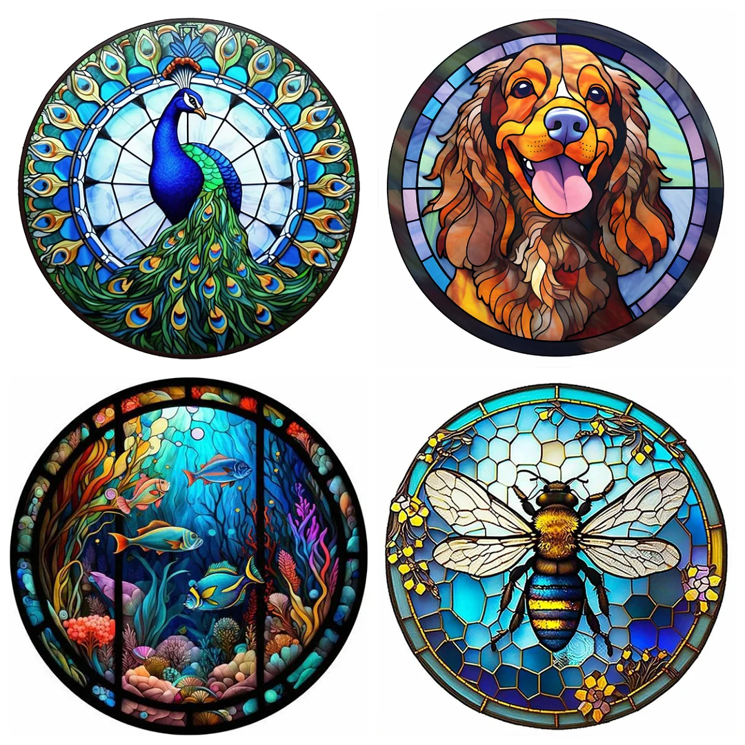 4pcs Diamond Painting - Full Round Drill - Stained Glass Animal(Canvas|30*30cm)