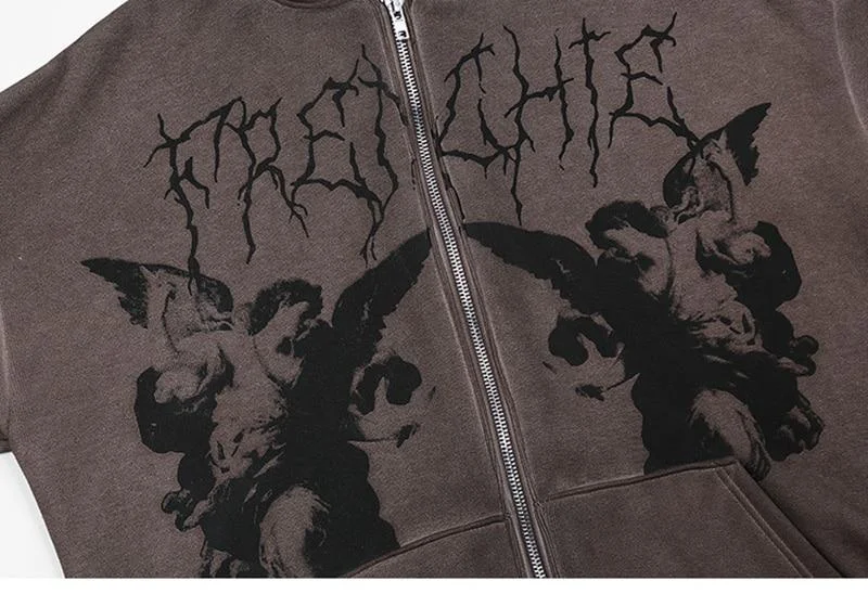 Hoodie Angel Fairy Grunge Dark print Jacket Coat Women hip-hop streetwear Harajuku Anime hoodies coat zipper y2k E-girl punk 1026