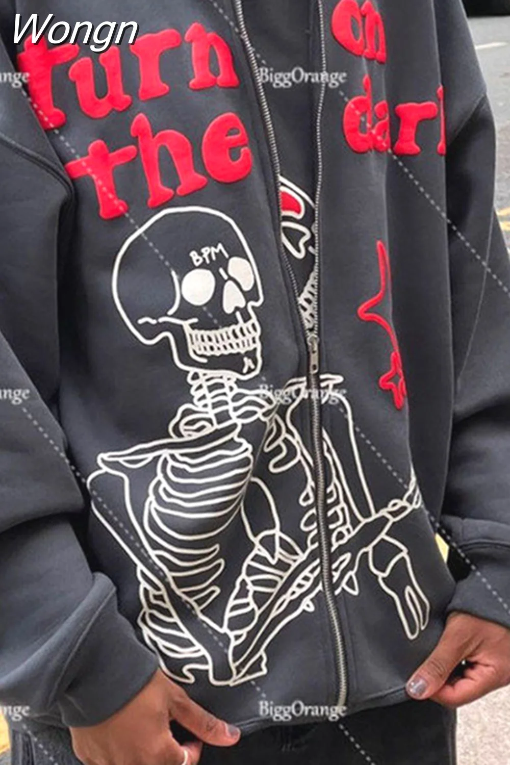 Wongn Letter Print Hoodie Zipper American Purple Streetwear Casual Clothes Hip Hop High Street Oversize Sweatshirts Loose Coat