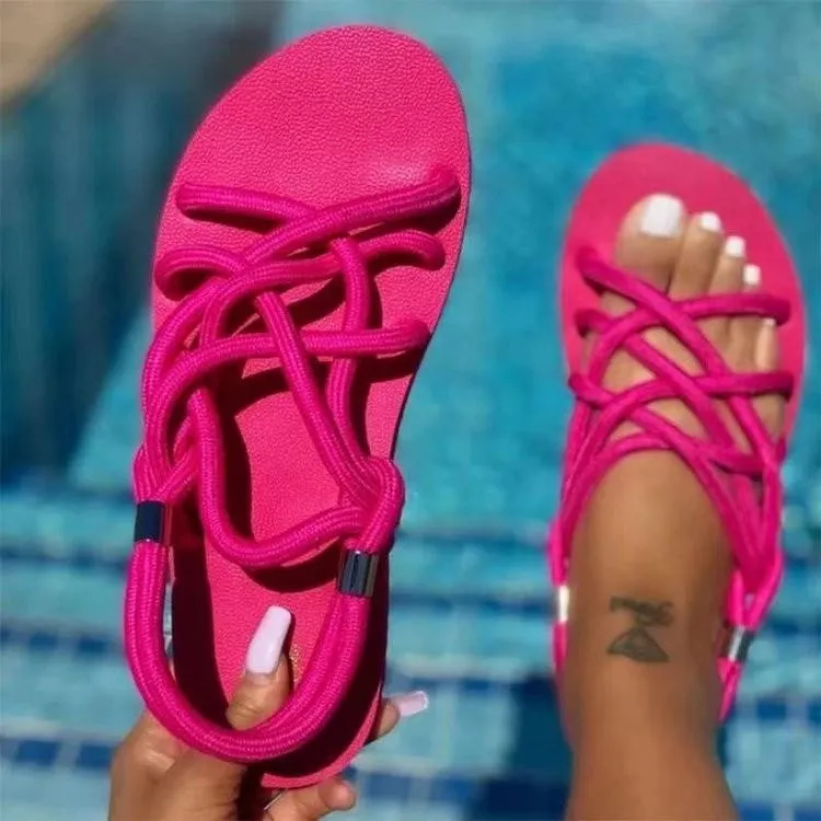 Comfy Beach Shoes Spring Women Rope Sandals Cute Shoes Casual Braided Fashion Flats Sandal Woman Summer Beach Slides Slip-on