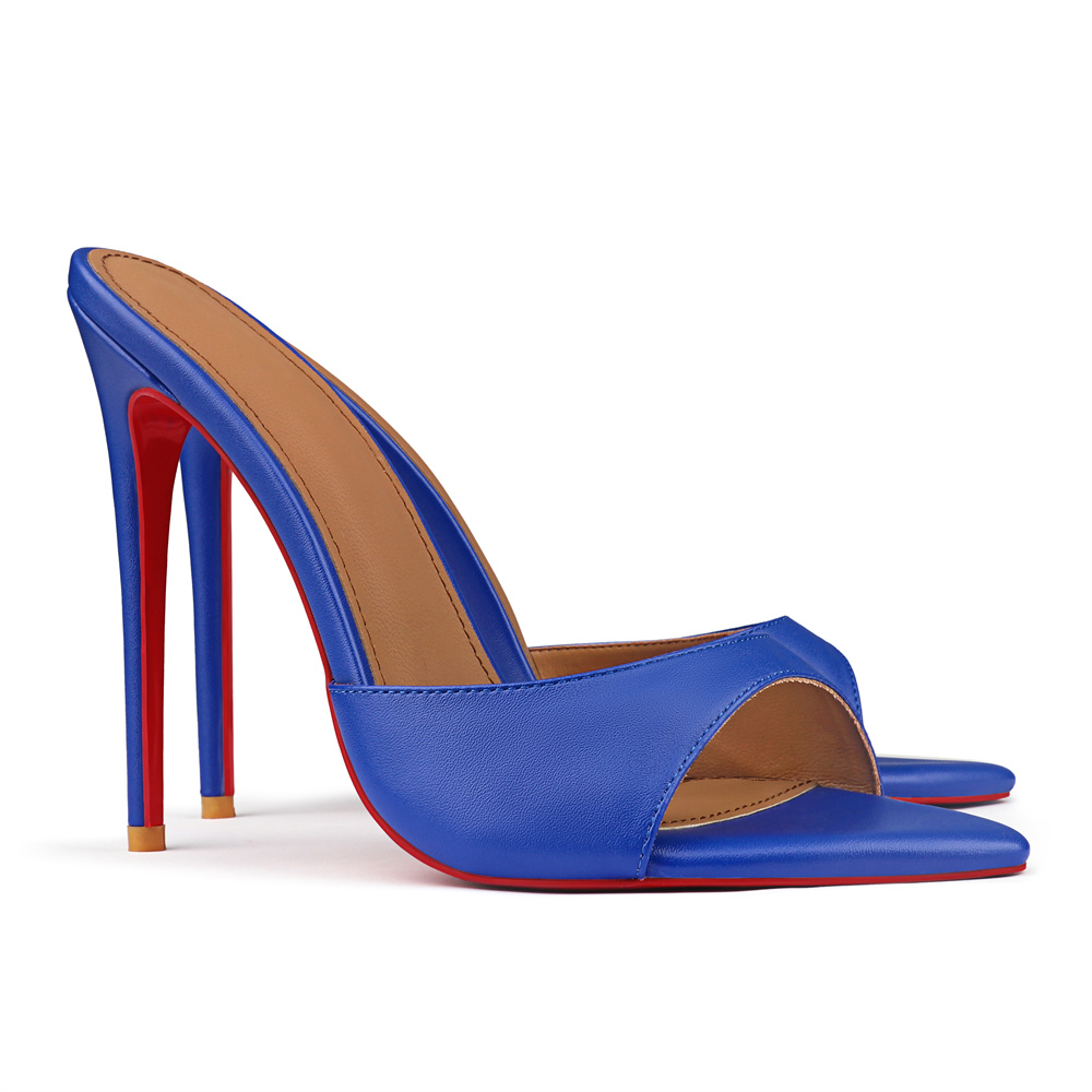 120mm Red Bottom Women's  Pointed Toe Mules Heels Slip on Sandals Stilettos Party Matte Wedding Shoes-MERUMOTE