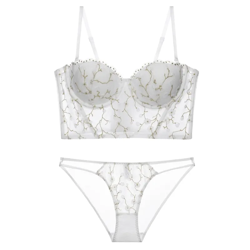 CINOON Women's Underwear Set Bra Pants Embroidery Lace Steel Rubber Bone Push Up Bras French Sexy Prevent Sagging Lingerie Sets