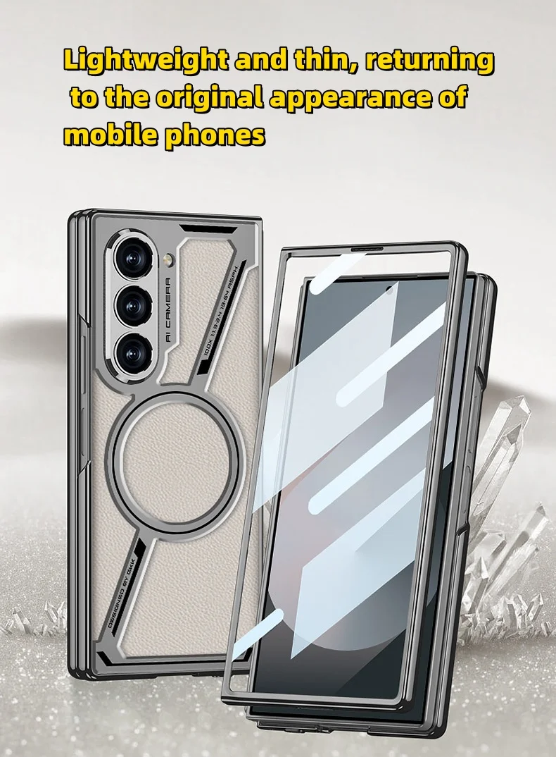 Suitable for Samsung zfold6 electroplated mobile phone case magnetic leather protective cover