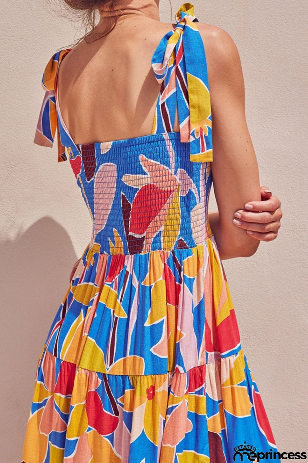 Floral Tie Shoulder Smocked Tiered Dress