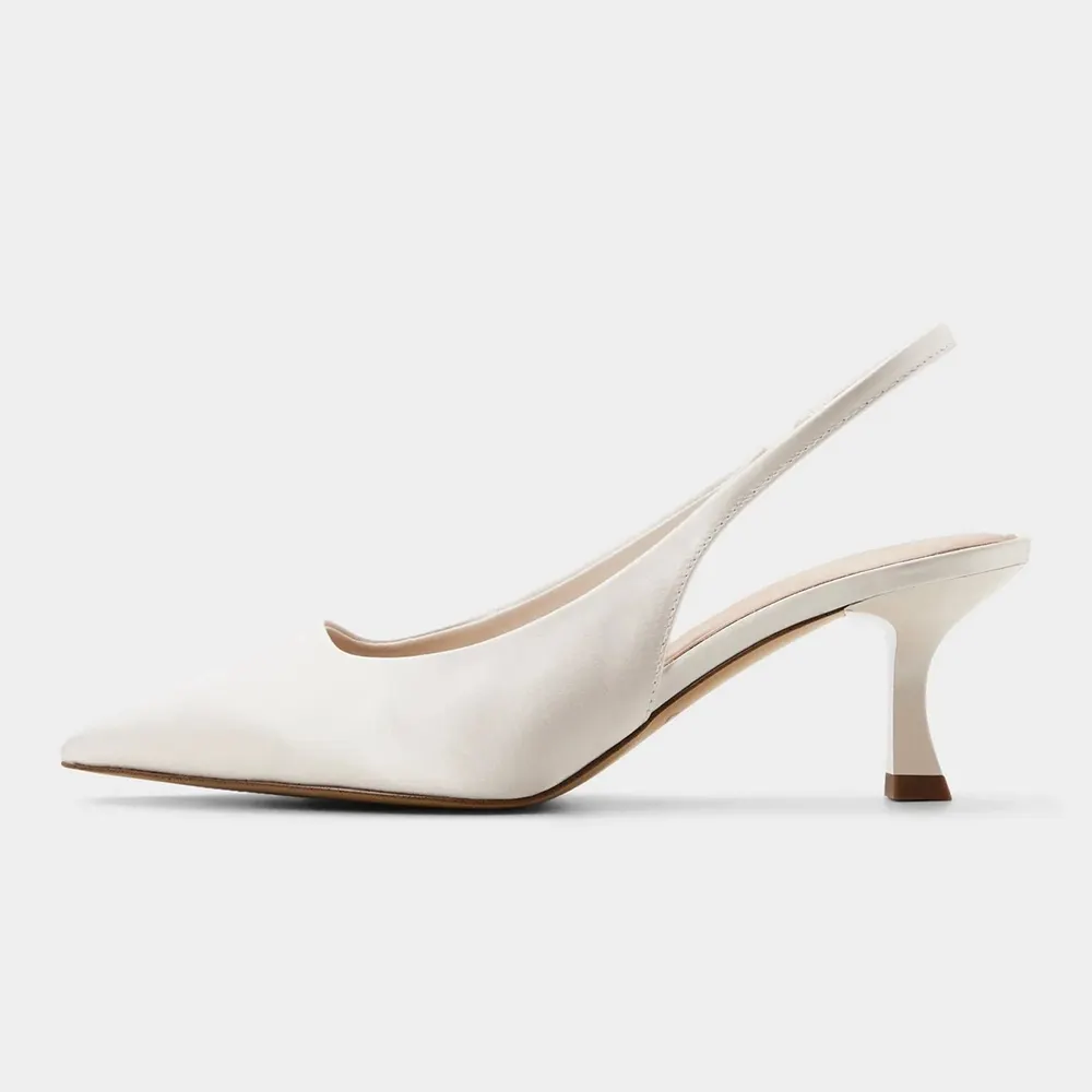 Women's Ivory Satin Slingback Pumps Pointed Toe Heels for Wedding