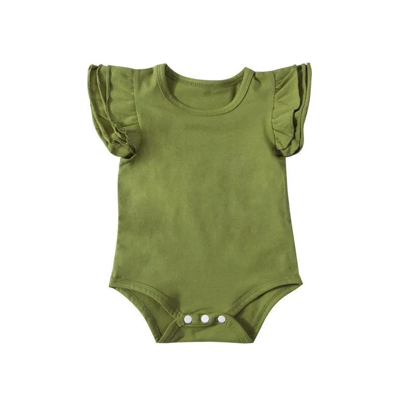 2018 Brand New Newborn Toddler Infant Baby Girl Boy Bodysuit Ruffled Sleeveless Outfits Jumpsuit Sunsuit Solid Wholesale Clothes