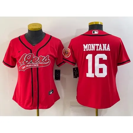 Women's San Francisco 49ers #16 Joe Montana Red With Patch Cool Base Stitched Baseball Jersey(Run Small) JLTA