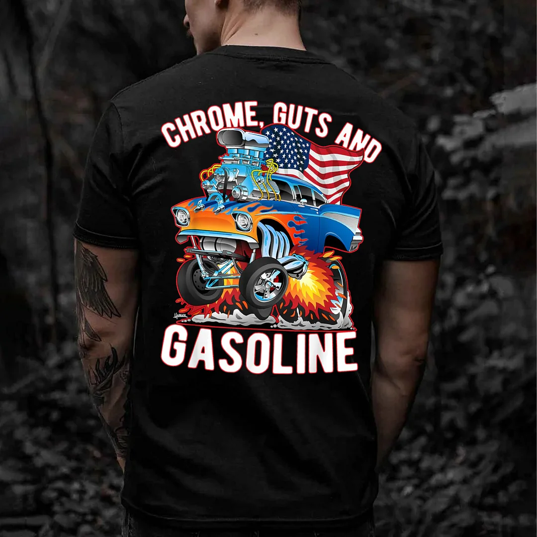 CHROME GUTS AND GASOLINE Classic Car Print Men's T-shirt