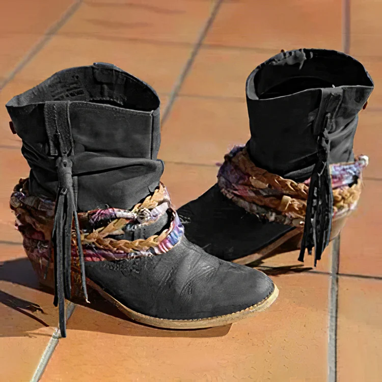 Retro Tribal Braided Tassel Women's Boots