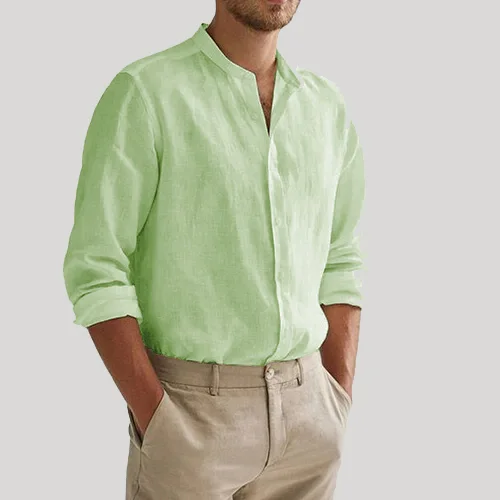 Men's Comfortable Regular Fit Cotton Stand Collar Long Sleeve Shirt