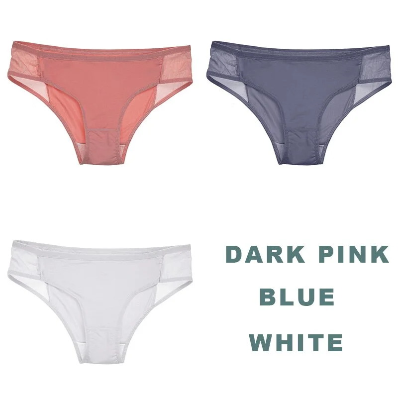 3PCS/Set Side Mesh Sexy Panties Perspective Underwear Women Briefs Female Underpants Solid Color Intimates Lingerie Lace Panties