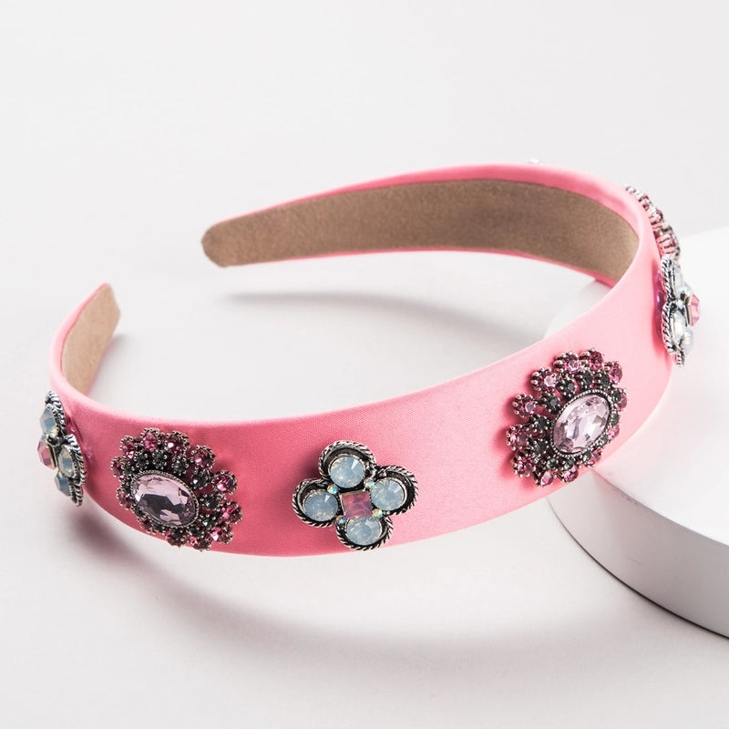 Women’s Casual Elegant Classic Style Color Block Alloy Cloth Inlay Rhinestones Glass Hair Band