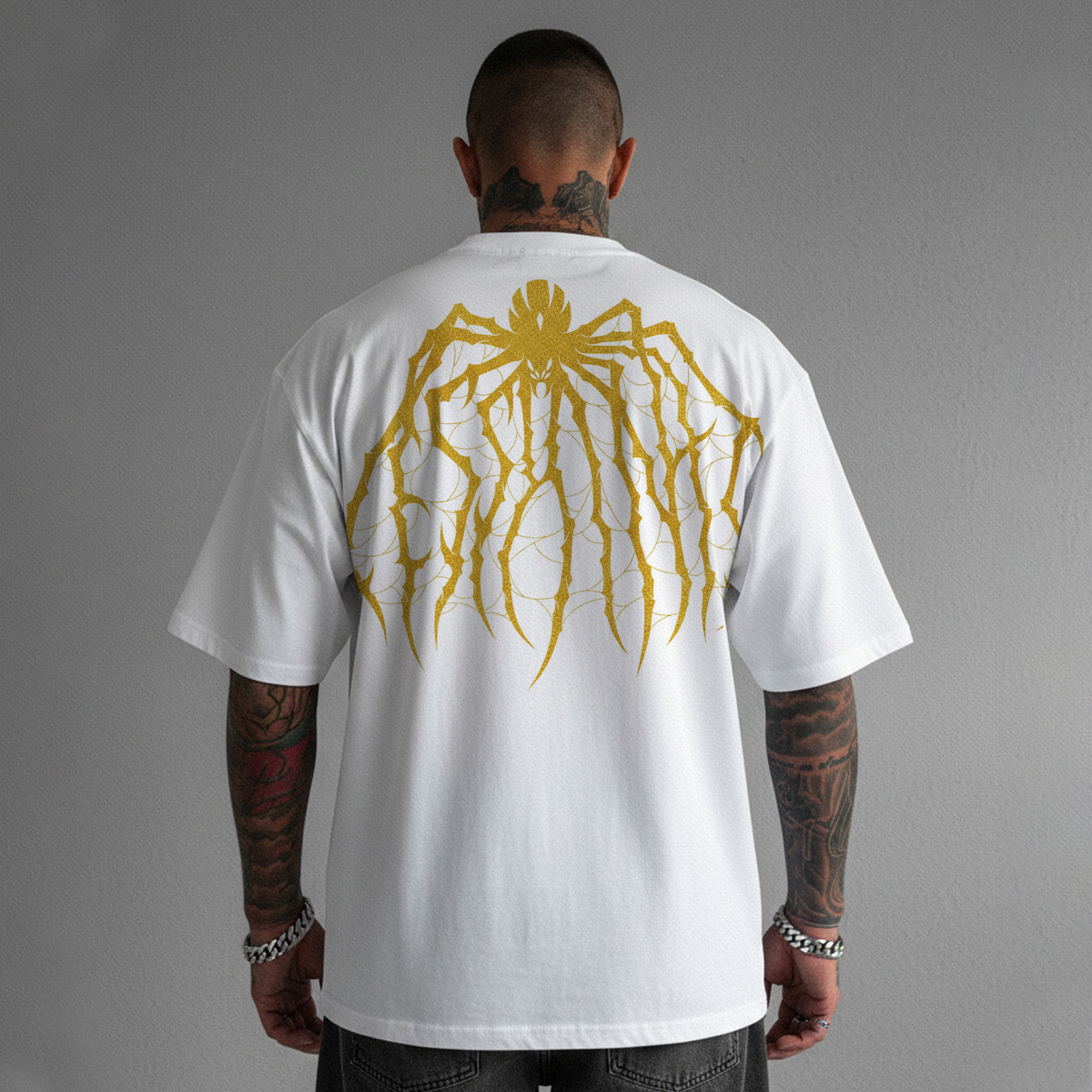 Gold Foil Spider Web Graphic Cotton T-Shirt