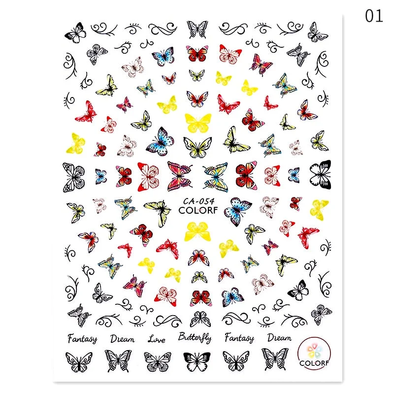 1 PC Spring Gold Sliver Butterfly 3D Nail Stickers Flower Leaves Beautiful Transfer Slider Decals Nail Art DIY Decals Decoration