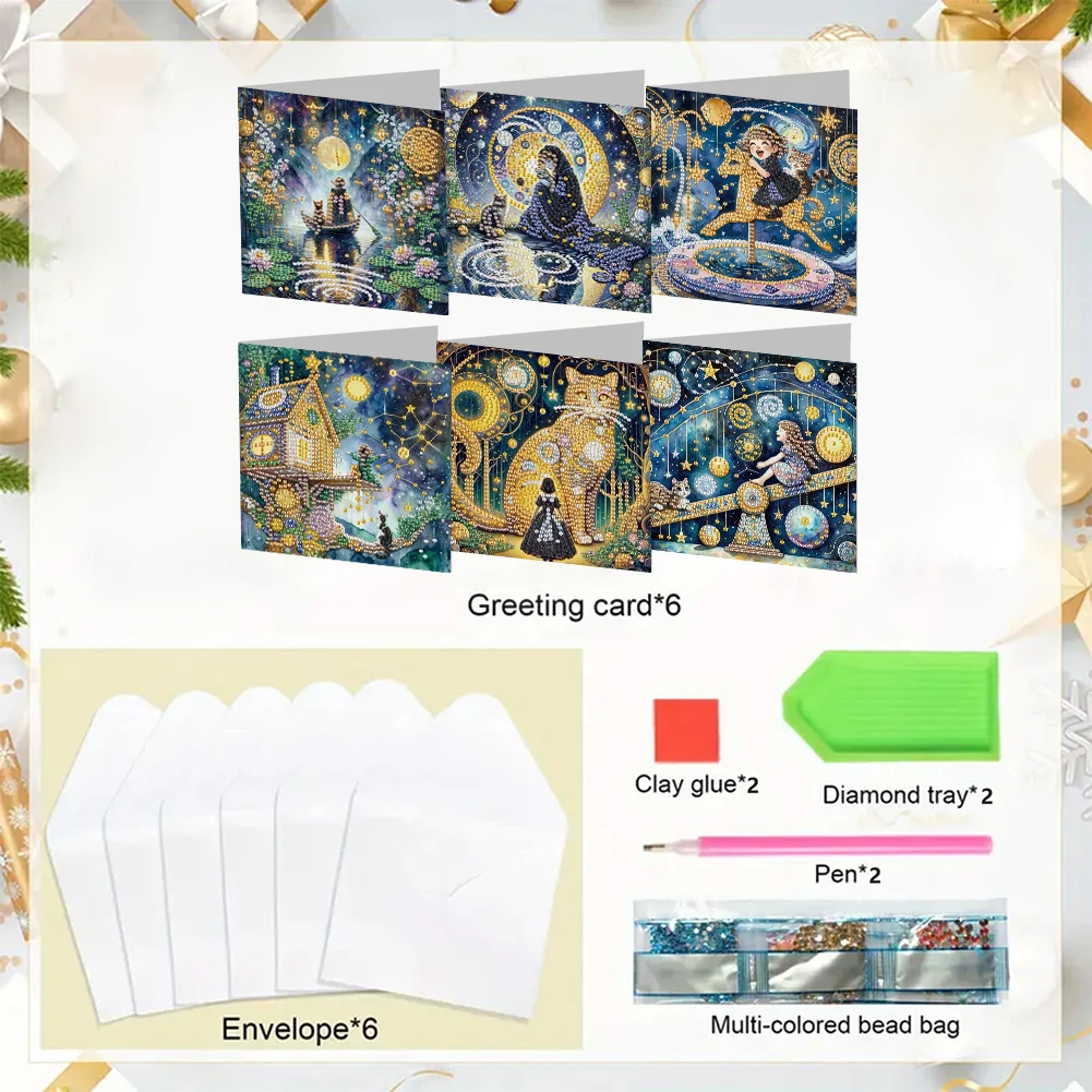 6PCS DIY Diamond Art Greeting Cards Dream Thank You Cards and Holiday Blessings
