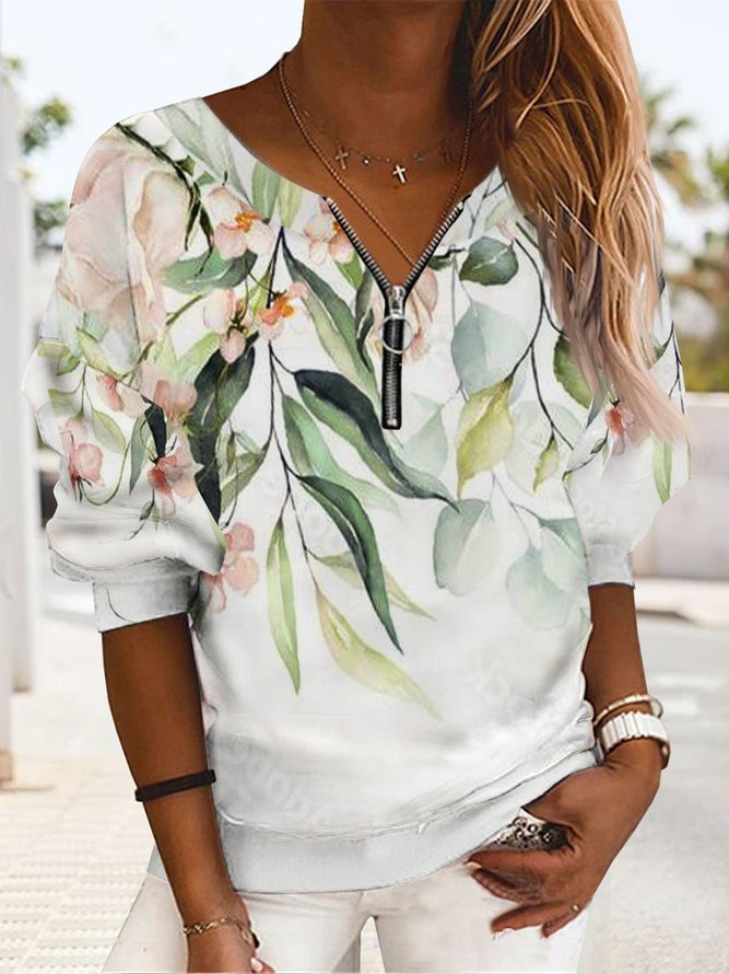 Scenic Print Long Sleeve Zipper Casual Sweatshirt