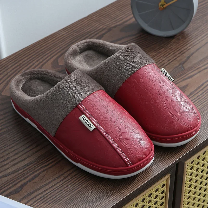 Tanguoant Tanguoant Men's slippers Home Winter Indoor Warm Shoes Thick Bottom Plush Waterproof Leather House slippers man Cotton shoes 2023 New