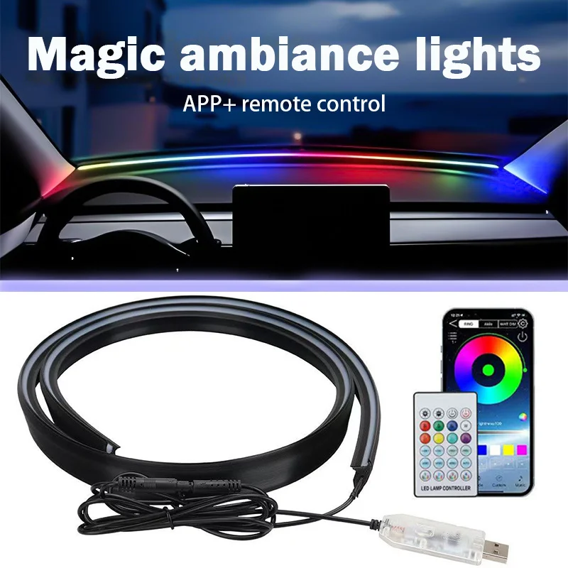 Car windshield soundproofing strip modification with LED acrylic ambient lighting, USB installation-free flowing decorative lights