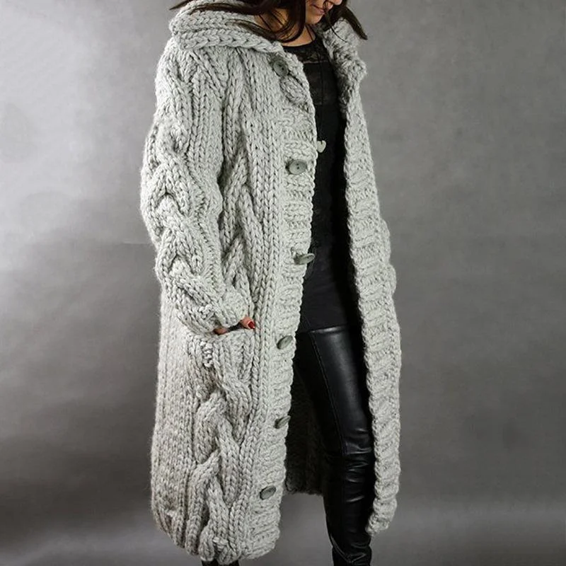 Warm Solid Color Hooded Sweater Cardigan