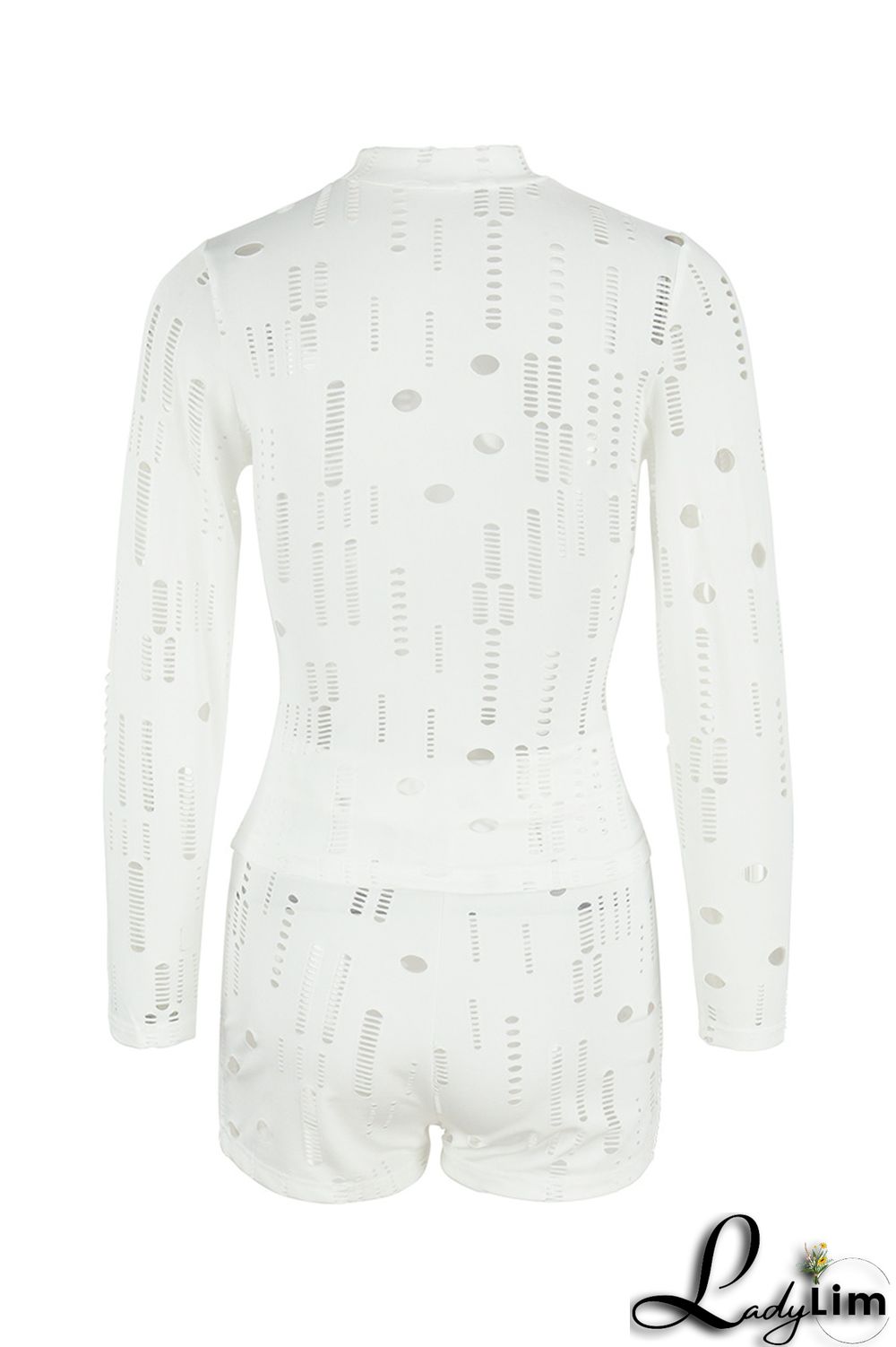 Black Fashion Sexy Solid Ripped Half A Turtleneck Long Sleeve Two Pieces