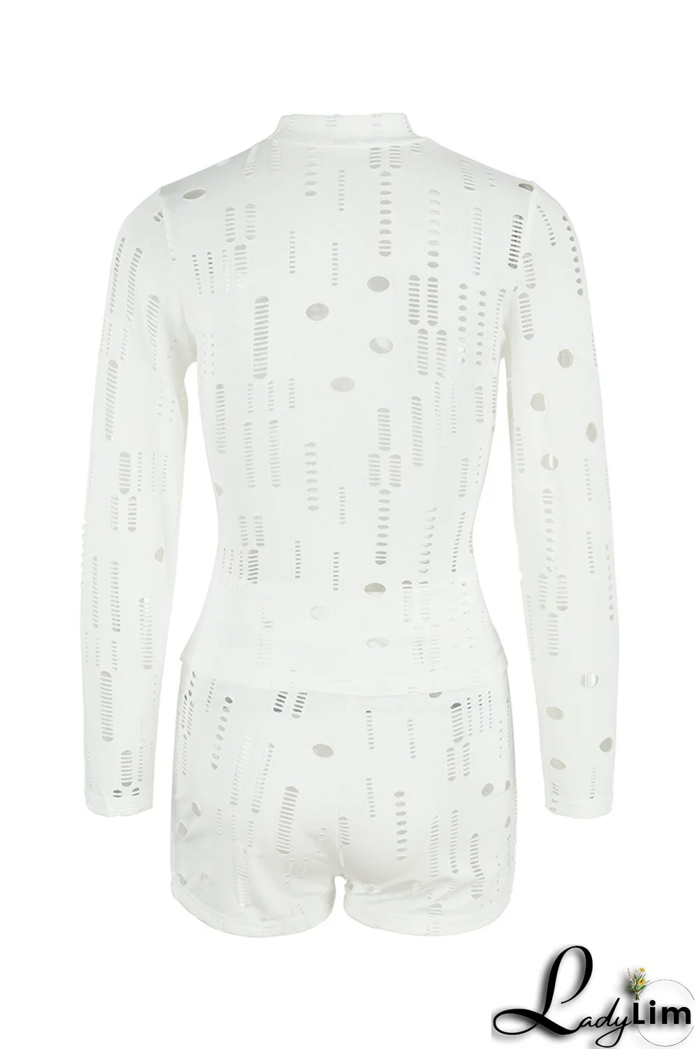 Black Fashion Sexy Solid Ripped Half A Turtleneck Long Sleeve Two Pieces