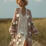 Women's Spring And Summer Linen Lace Patchwork Casual Long Cardigan - Image 2