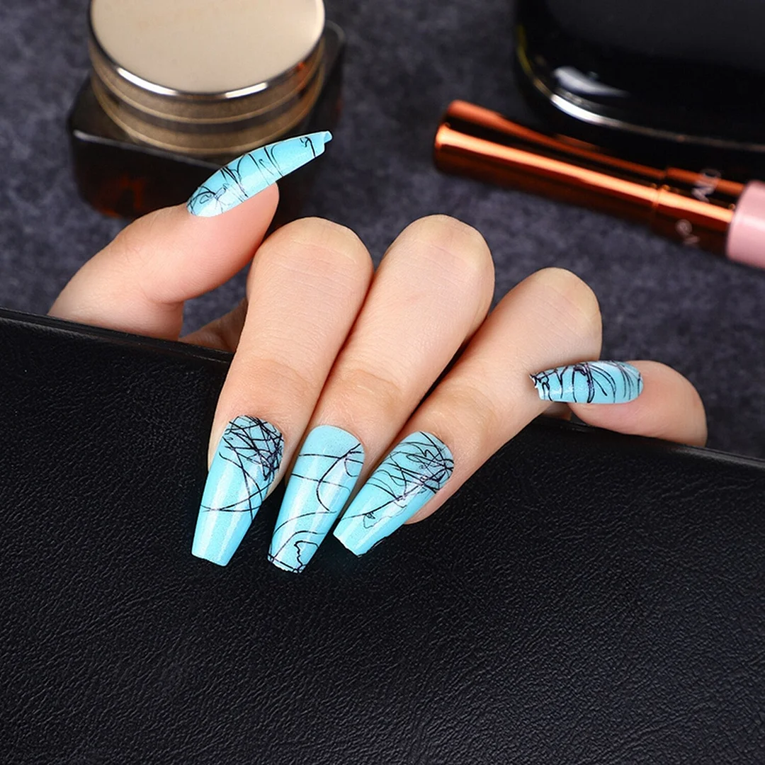 24Pcs Long Colorful Detachable Coffin False Nails Artificial Ballerina Fake Nails Press On Nail Tips Decor Acrylic Fingernail-Nail Inspo