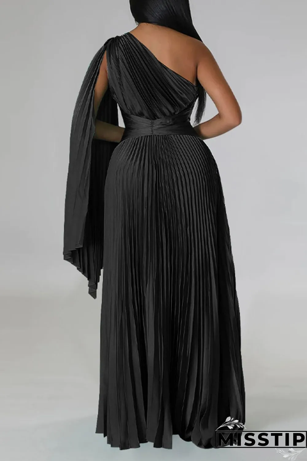 Colorful Blue Elegant Solid Patchwork Fold Oblique Collar Straight Dresses