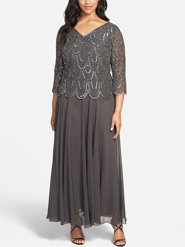 V-neck sequined lace maxi dress